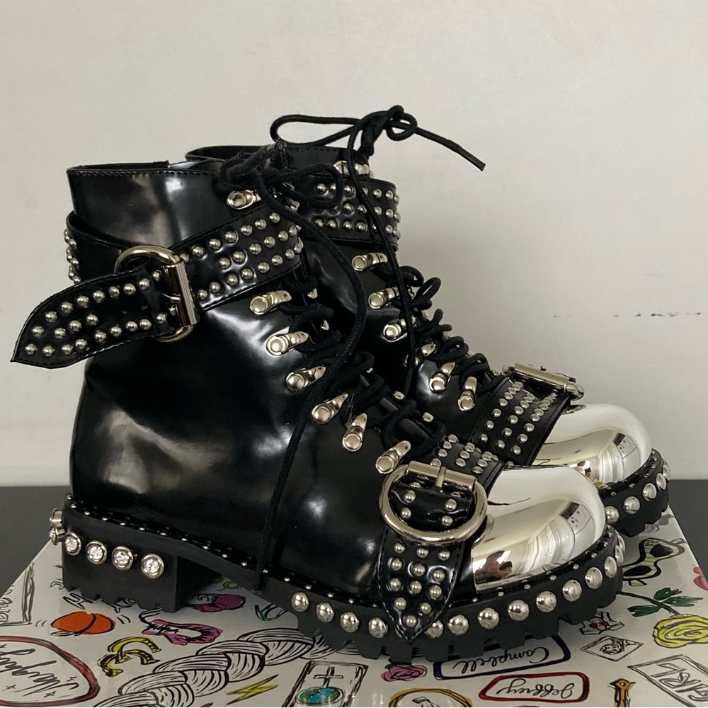 Jeffrey Campbell Black and Silver Ankle Boots